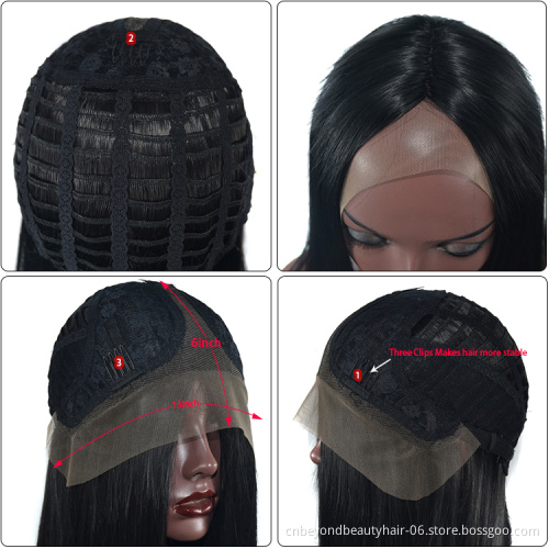 Synthetic Fiber Long Straight Natural Hair Lace Front Wigs Glueless Laces Natural Black Hair Wig With Baby Hair For Black Women